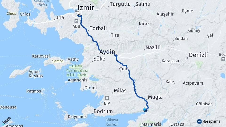 Muğla Ula Akyaka Buca İzmir Arası Kaç Km - Yol Haritası