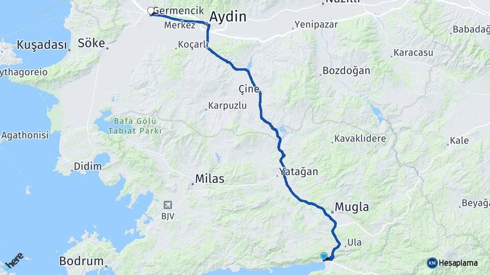 Muğla Ula Akyaka Germencik Aydın Arası Kaç Km - Yol Haritası