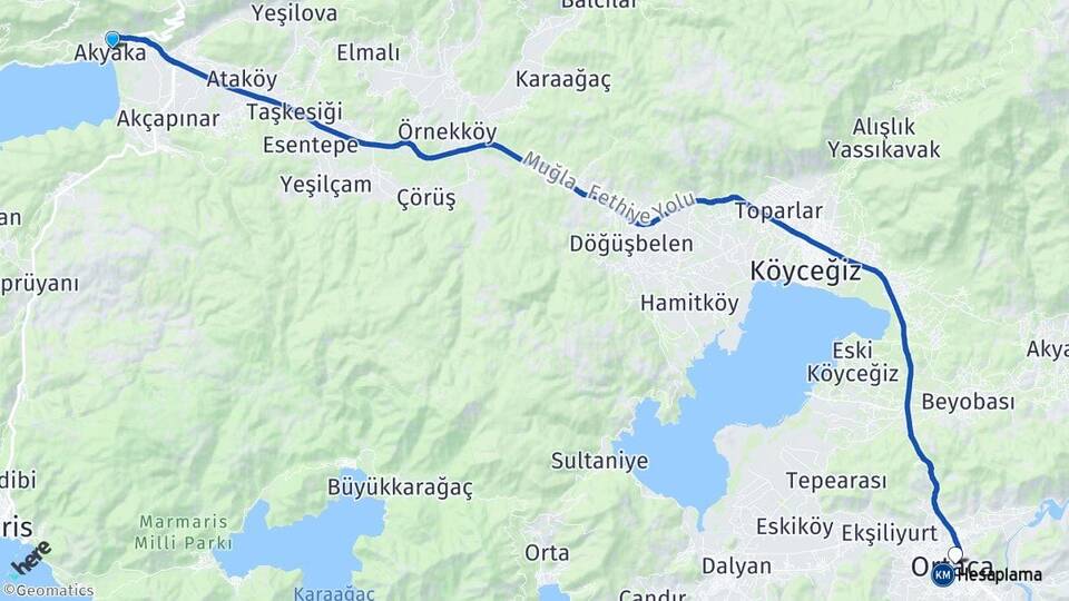 Muğla Ula Akyaka Ortaca Arası Kaç Km - Yol Haritası