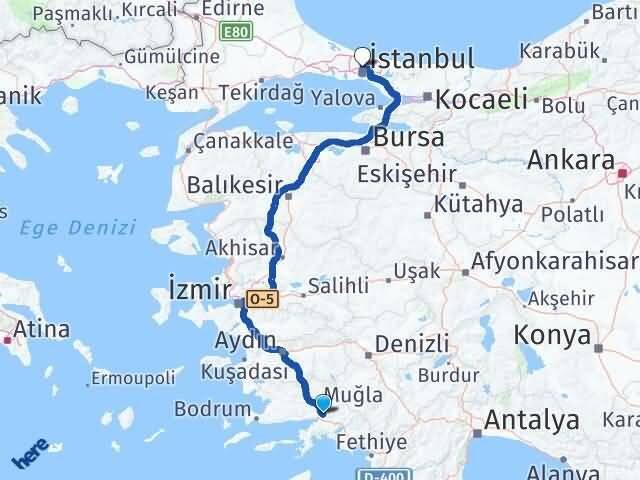 Muğla Ula Ayazağa Sarıyer İstanbul Arası Kaç Km - Yol Haritası