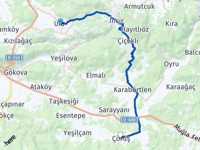 Muğla Ula Çörüş Ula Arası Kaç Km - Yol Haritası