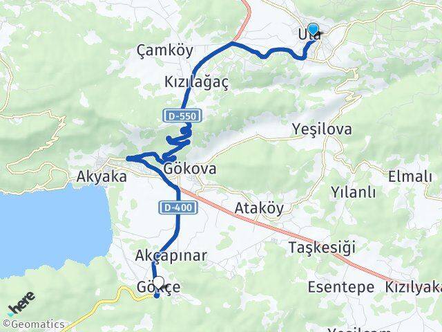 Muğla Ula Gökçe Ula Arası Kaç Km - Yol Haritası