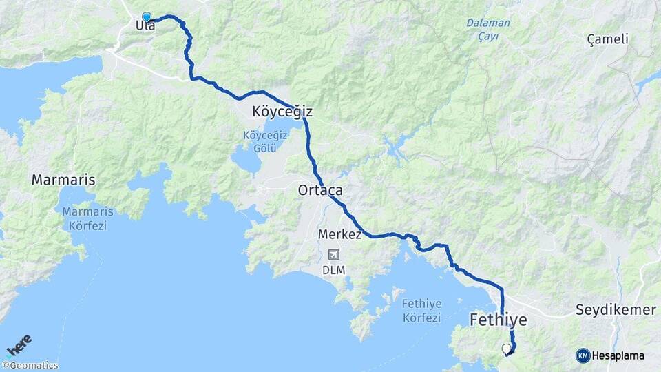 Muğla Ula Ölüdeniz Fethiye Arası Kaç Km - Yol Haritası