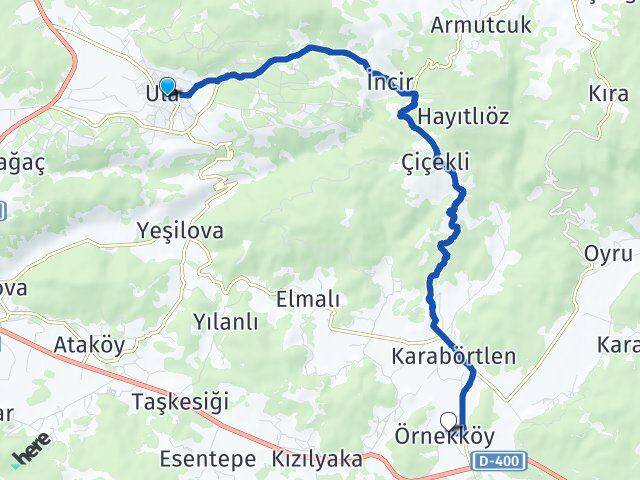 Muğla Ula Örnekköy Ula Arası Kaç Km - Yol Haritası