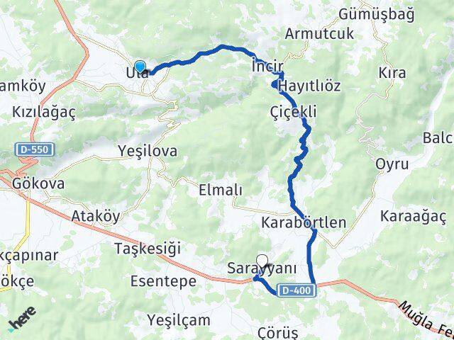Muğla Ula Sarayyanı Ula Arası Kaç Km - Yol Haritası