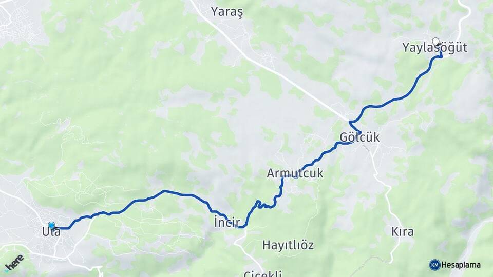 Muğla Ula Yaylasöğüt Ula Arası Kaç Km - Yol Haritası