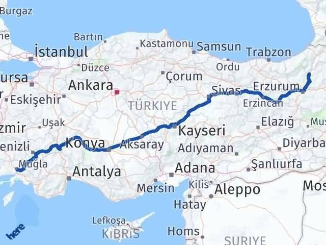 Muğla Uzundere Erzurum Arası Kaç Km - Yol Haritası