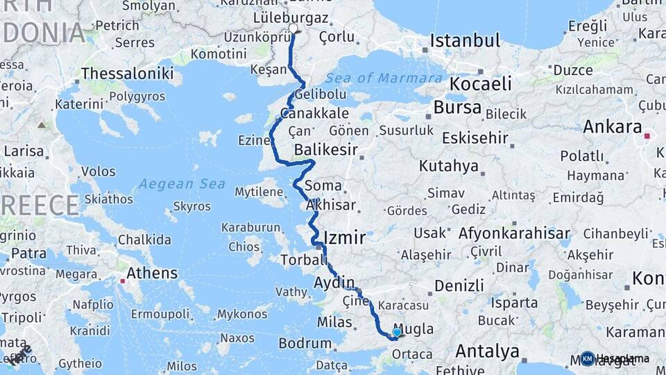 Muğla Uzunköprü Edirne Arası Kaç Km - Yol Haritası