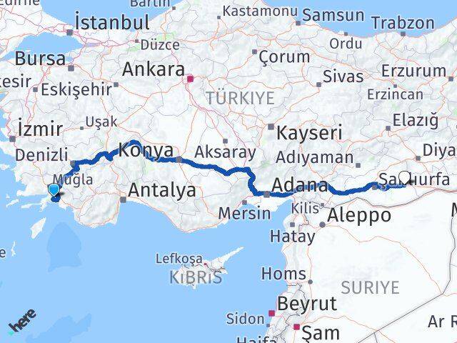 Muğla Viranşehir Şanlıurfa Arası Kaç Km - Yol Haritası