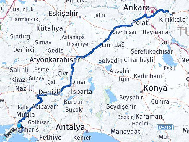 Muğla Yahşihan Kırıkkale Arası Kaç Km - Yol Haritası