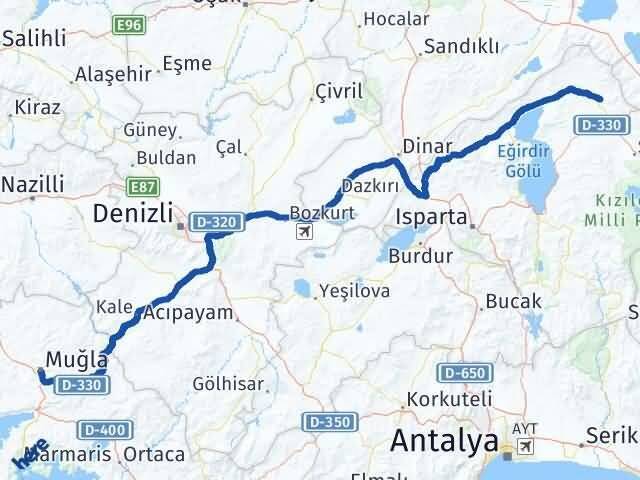 Muğla Yalvaç Isparta Arası Kaç Km - Yol Haritası