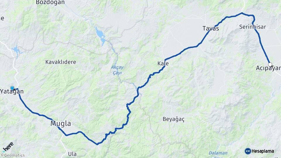 Muğla Yatağan Acıpayam Denizli Arası Kaç Km - Yol Haritası