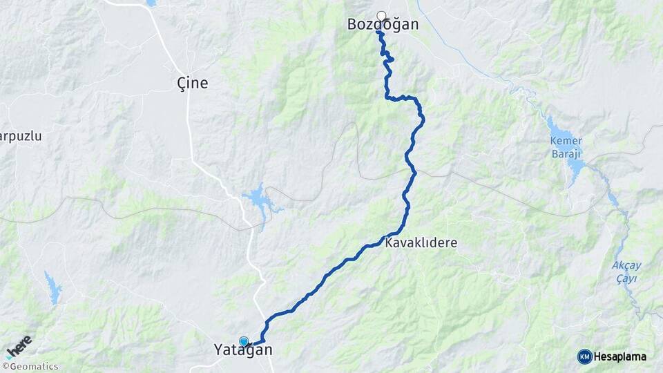 Muğla Yatağan Bozdoğan Aydın Arası Kaç Km - Yol Haritası