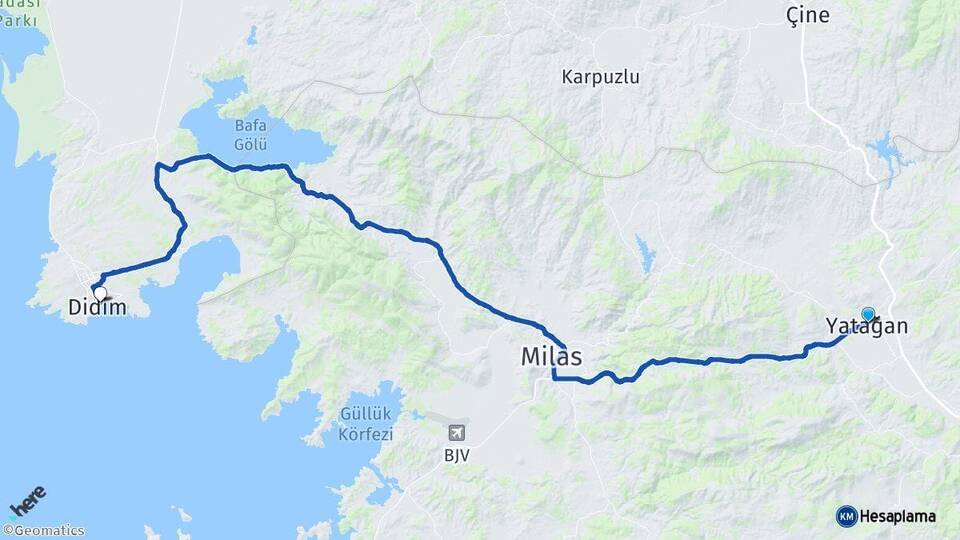 Muğla Yatağan Didim Aydın Arası Kaç Km - Yol Haritası