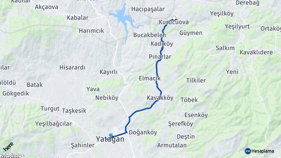 Muğla Yatağan Kurucuova Kavaklıdere Arası Kaç Km - Yol Haritası