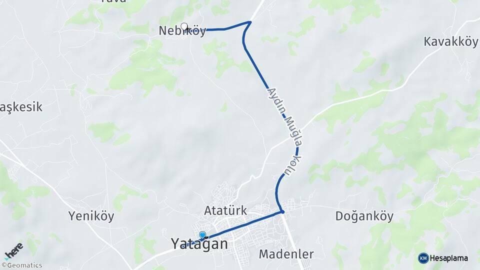Muğla Yatağan Nebiköy Yatağan Arası Kaç Km - Yol Haritası