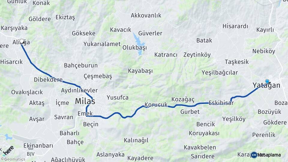 Muğla Yatağan Selimiye Milas Arası Kaç Km - Yol Haritası