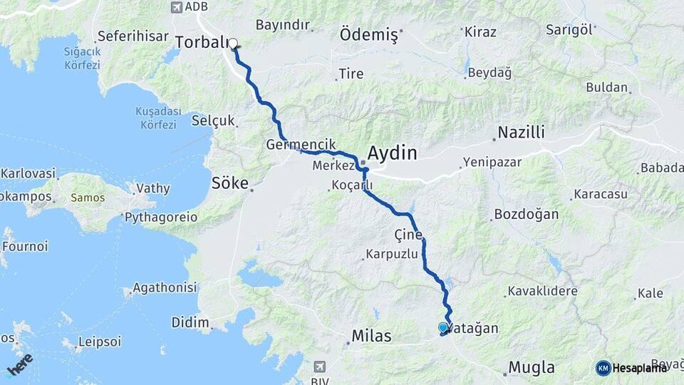 Muğla Yatağan Torbalı İzmir Arası Kaç Km - Yol Haritası