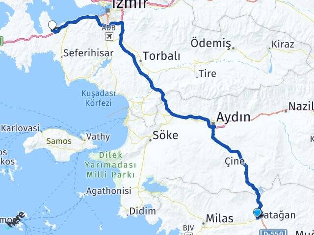 Muğla Yatağan Urla İzmir Arası Kaç Km - Yol Haritası