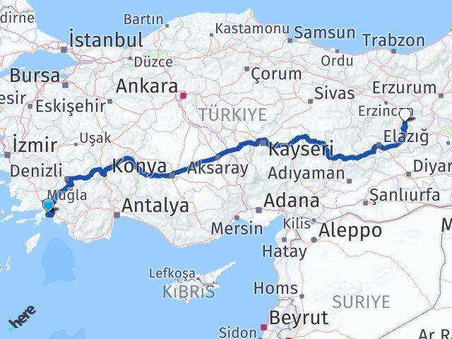 Muğla Yayladere Bingöl Arası Kaç Km - Yol Haritası
