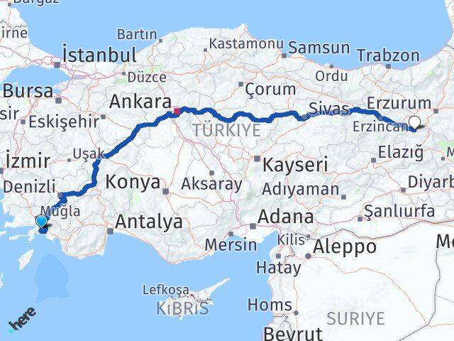 Muğla Yedisu Bingöl Arası Kaç Km - Yol Haritası