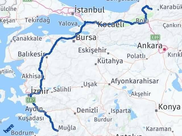 Muğla Yenice Karabük Arası Kaç Km - Yol Haritası