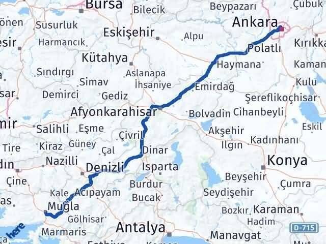 Muğla Yenimahalle Ankara Arası Kaç Km - Yol Haritası