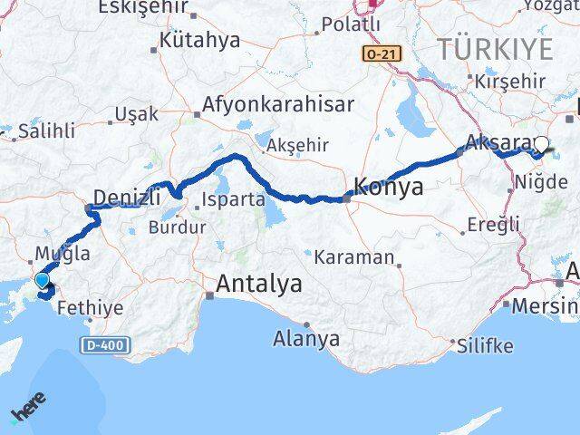 Muğla Yeşilhisar Kayseri Arası Kaç Km - Yol Haritası