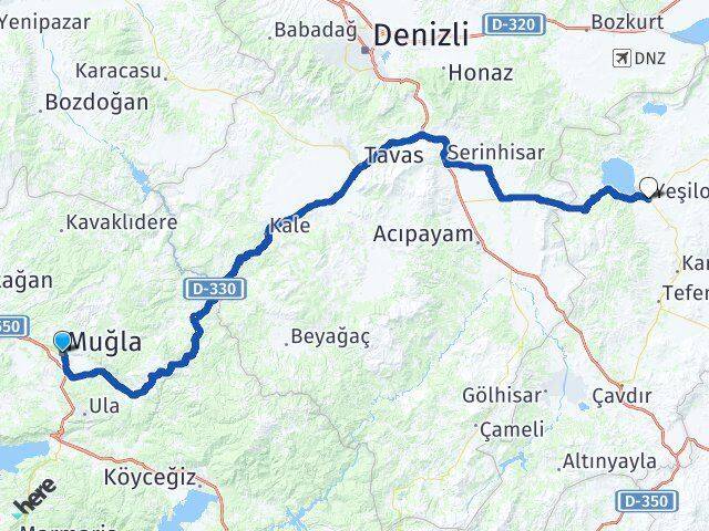 Muğla Yeşilova Burdur Arası Kaç Km - Yol Haritası