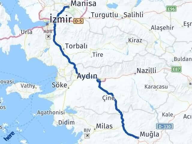 Muğla Yunusemre Manisa Arası Kaç Km - Yol Haritası
