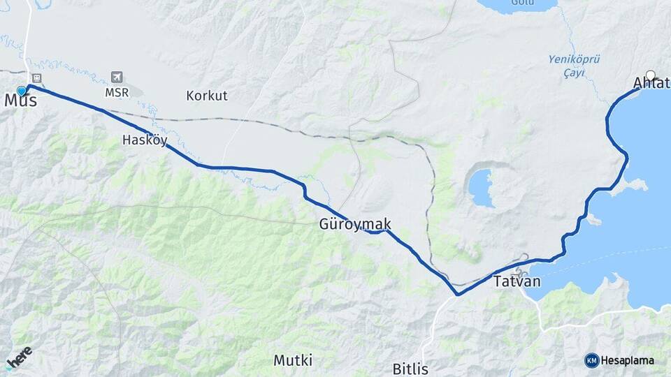 Muş Ahlat Bitlis Arası Kaç Km - Yol Haritası