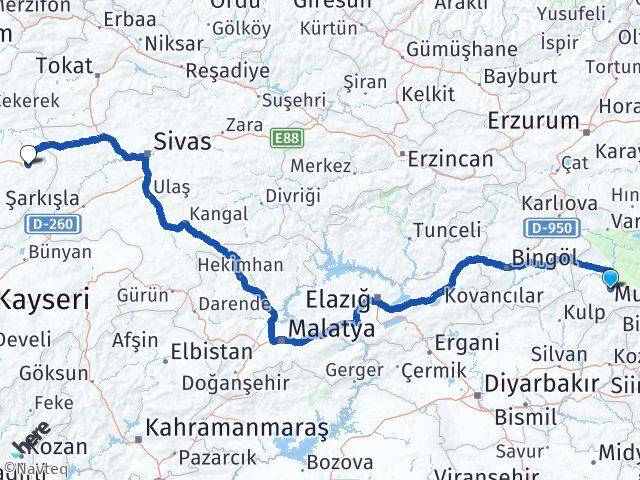 Muş Akdağmadeni Yozgat Arası Kaç Km - Yol Haritası
