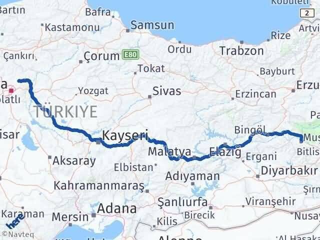 Muş Akyurt Ankara Arası Kaç Km - Yol Haritası