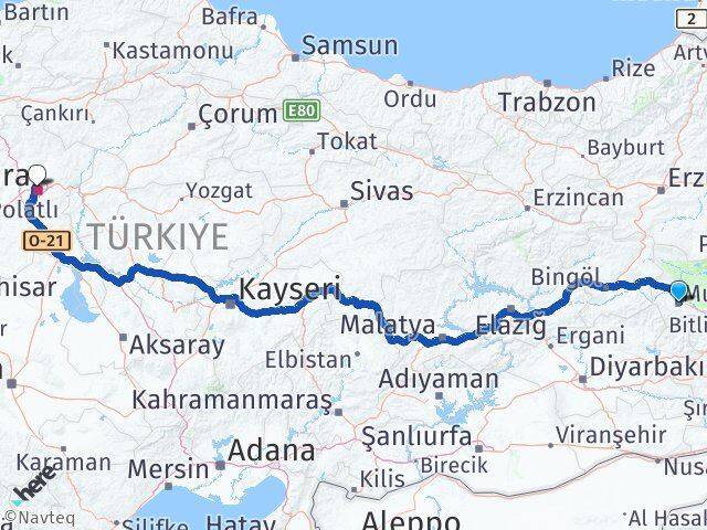 Muş Altındağ Ankara Arası Kaç Km - Yol Haritası
