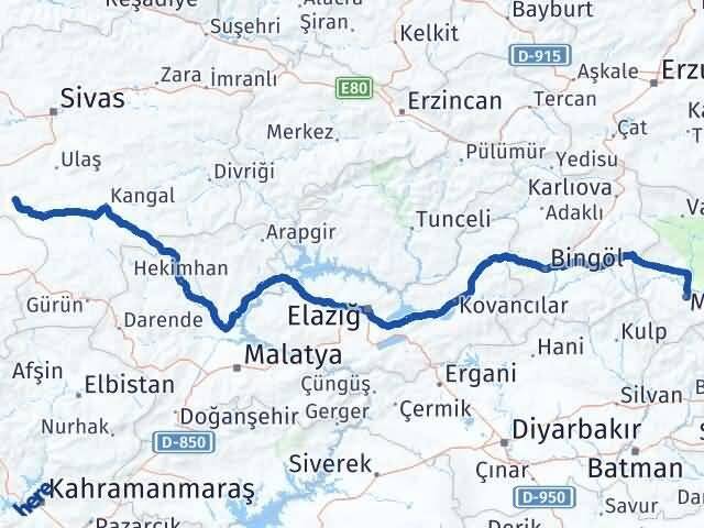 Muş Altınyayla Sivas Arası Kaç Km - Yol Haritası