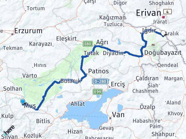 Muş Aralık Iğdır Arası Kaç Km - Yol Haritası