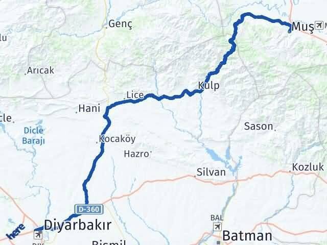 Muş Bağlar Diyarbakır Arası Kaç Km - Yol Haritası