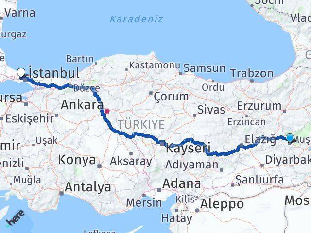 Muş Başakşehir İstanbul Arası Kaç Km - Yol Haritası