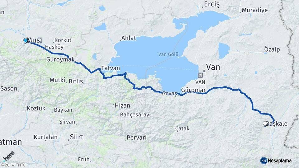 Muş Başkale Van Arası Kaç Km - Yol Haritası