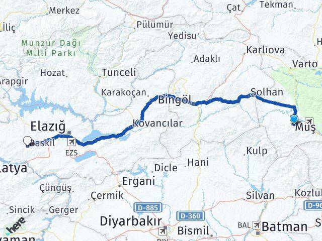Muş Baskil Elazığ Arası Kaç Km - Yol Haritası
