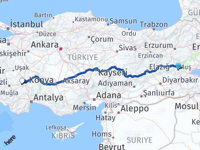 Muş Başmakçı Afyonkarahisar Arası Kaç Km - Yol Haritası