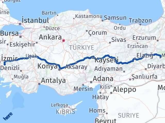 Muş Bayındır İzmir Arası Kaç Km - Yol Haritası