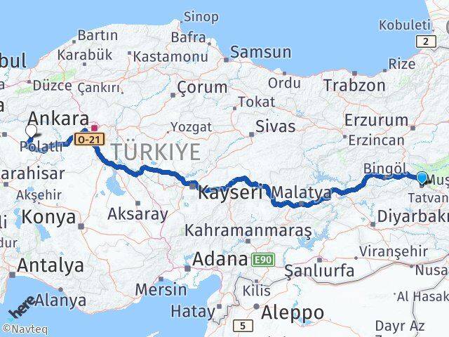 Muş Beylikova Eskişehir Arası Kaç Km - Yol Haritası