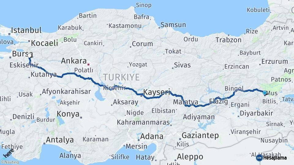 Muş Bilecik Arası Kaç Km - Yol Haritası