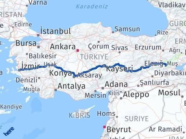 Muş Bornova İzmir Arası Kaç Km - Yol Haritası