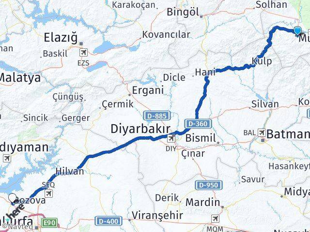 Muş Bozova Şanlıurfa Arası Kaç Km - Yol Haritası