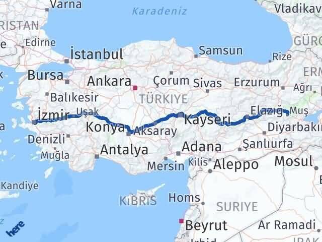 Muş Buca İzmir Arası Kaç Km - Yol Haritası
