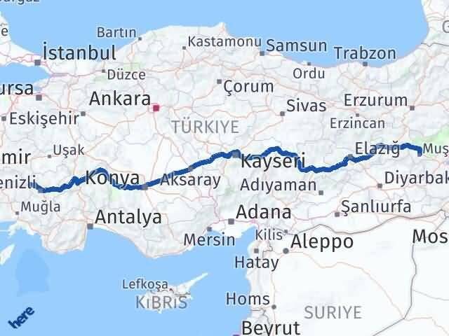 Muş Buharkent Aydın Arası Kaç Km - Yol Haritası