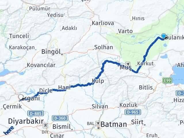 Muş Bulanık Adnan Menderes Ergani Diyarbakır Arası Kaç Km - Yol Haritası