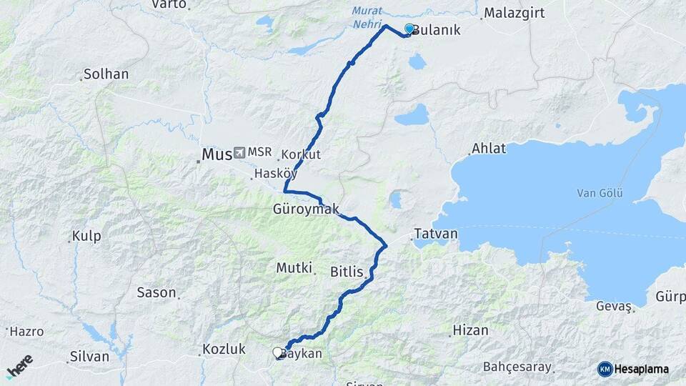 Muş Bulanık Baykan Siirt Arası Kaç Km - Yol Haritası